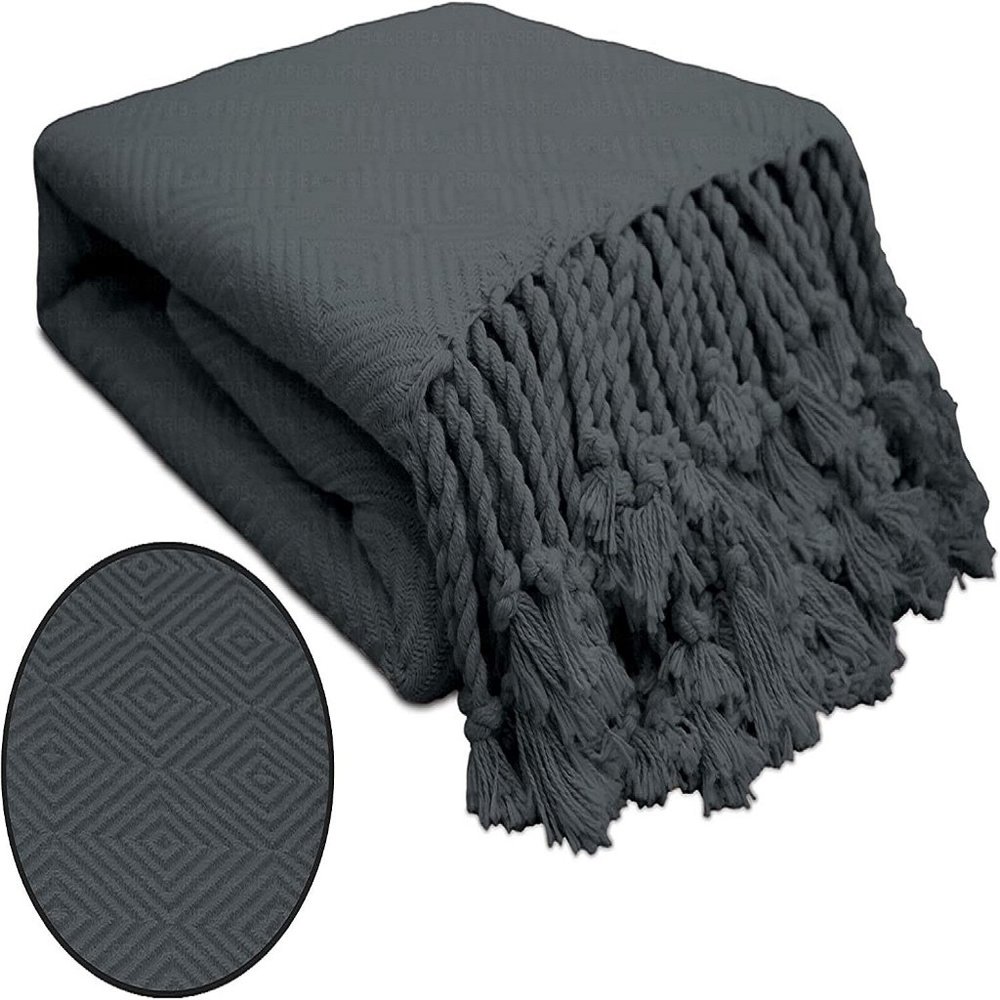 Ring Spun Cotton Diamond Throws Blanket - CHARCOAL